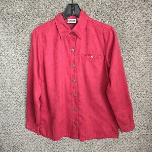Chicos Design Top Womens 0 US Small Red Button Up Faux Suede Collared Ladies‎